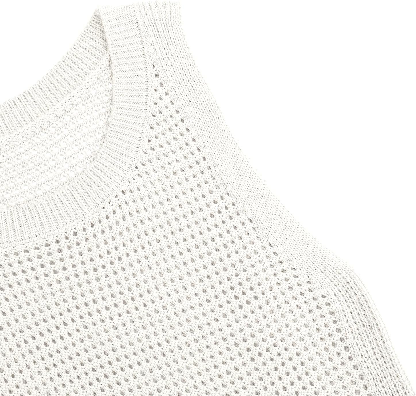 Womens Knit Sweater Vest Summer Tank Tops Round Neck Crochet Hollow Out Sleeveless Crop Top