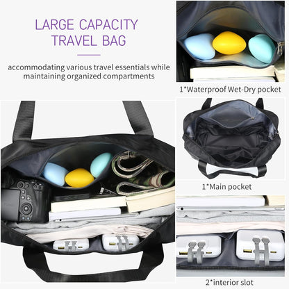 VOOWO Rolling Duffle Bag with Wheels, Expandable Foldable Duffle Bag for Travel, Rolling Under Seat Luggage Carry on Duffel Bags, Wheeled Travel Duffel Weekend Bags, Capacity 18L to 44L (Black)