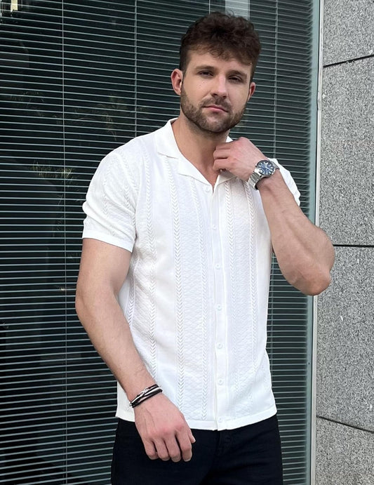 COOFANDY Men's Knit Shirts Vintage Short Sleeve Button Down Shirt Casual Summer Beach Shirt