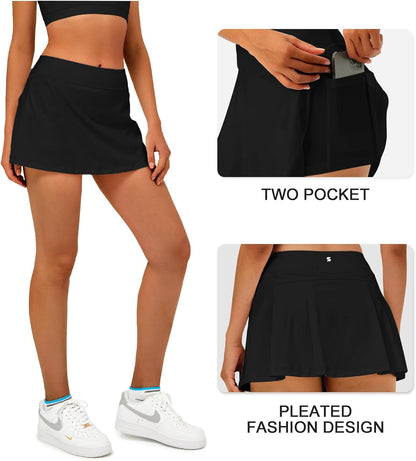 Stelle Women Tennis Skirt Golf Skorts Athletic High Waisted with Pockets Inner Shorts Sport Workout Pleated Pickleball