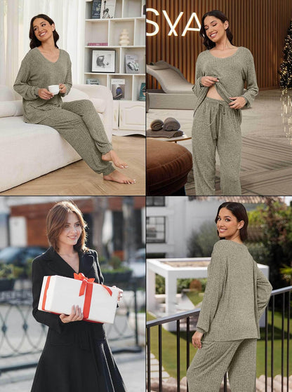 Hellomamma Women Pajama Sets 2 Piece: Long Sleeve Lounge Sets Pjs Casual Ladies Fall Outfit Pj Sleepwear With Pockets