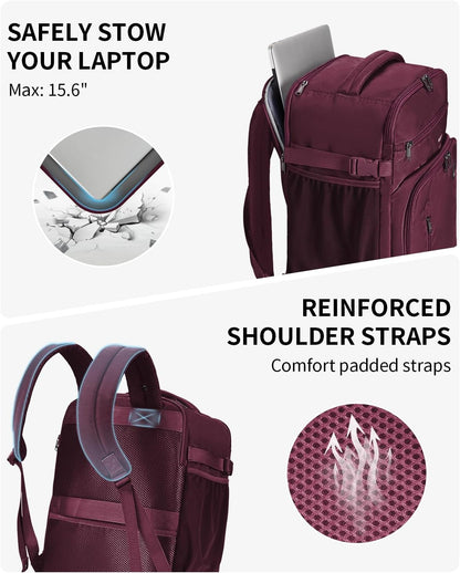 ECOHUB Travel Backpack for Women, 18x14x8 Spirit Airlines Personal Item Bag with Clear Toiletry Bag, Laptop Carry on Backpack with USB Port, Airline Approved Under Seat 14 Pockets 30L, Red