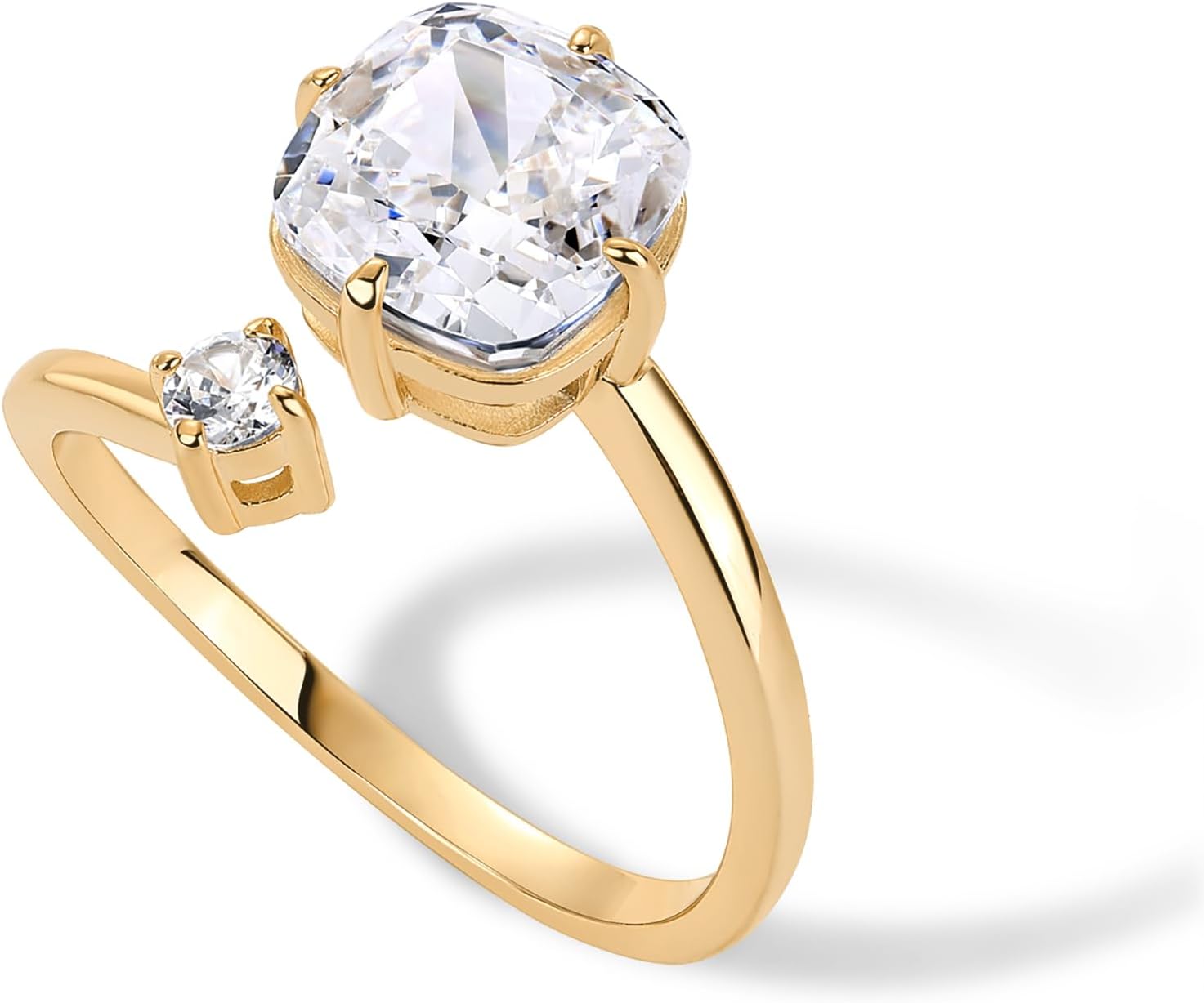 PAVOI 14K Yellow Plated Toi Et Moi 3CT Cushion Cut Cubic Zirconia Stone Wraparound Engagement Promise Ring for Women - Statement Ring