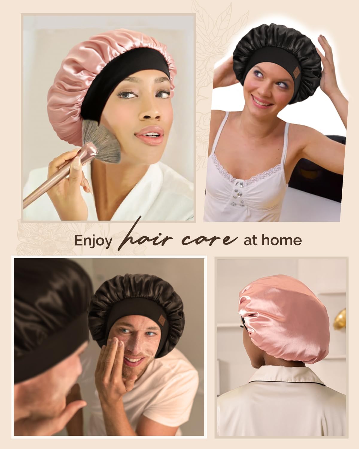 Hat Hut Satin Bonnet Silk Bonnet Sleep Cap for Women Hair Bonnet for Curly Hair Sleeping Adjustable Wide Band Double Layer