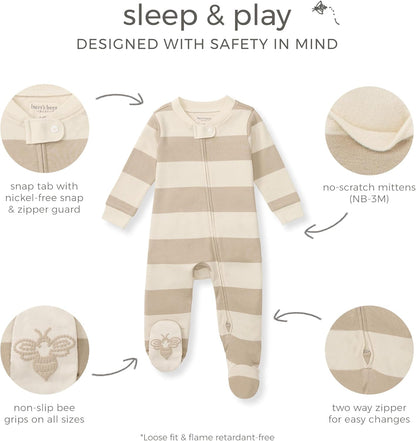 Burt's Bees Baby Baby Girls Pajamas, Zip Front Non-Slip Footed Sleeper Pjs, 100% Organic Cotton