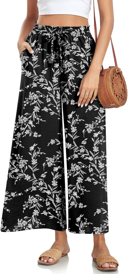 Bestbee Women's Palazzo Pants Dressy Casual Wide Leg Slacks Elastic Waist with Pockets