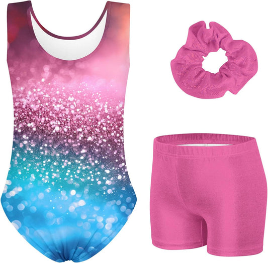 TUONROAD Gymnastics Leotards for Big Girls Size 10 Girls' Pink Blue Glitter Activewear with Cover Short for Age 11 Youth Girl's Gym Unitards Size 8 10 Girl Tumbling Outfits for Gymnastics,10 11 Years