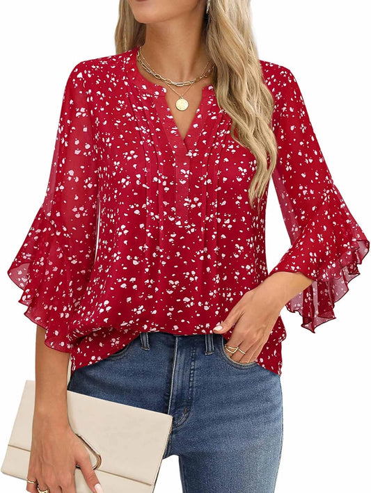 Timeson Women's 3/4 Sleeve Tops Dressy Casual Business Work Blouses Chiffon Shirts
