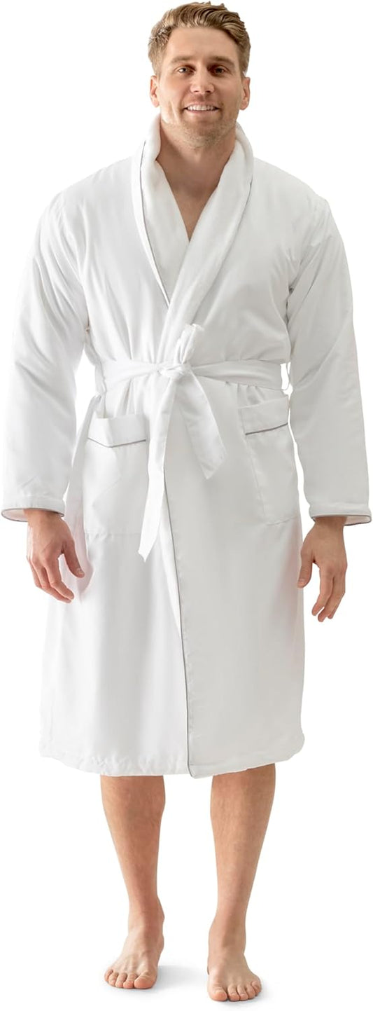 FluffCo Luxury Hotel BathRobe | Resort Quality with Side Pockets & Waist-Tie Belt, Microfiber Interior, Fleece Exterior