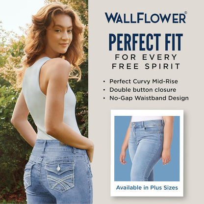WallFlower Luscious Curvy Bootcut Jeans for Women Mid-Rise Insta Stretch Denim, Size Inclusive Juniors Jeans, Sizes 0 to 24