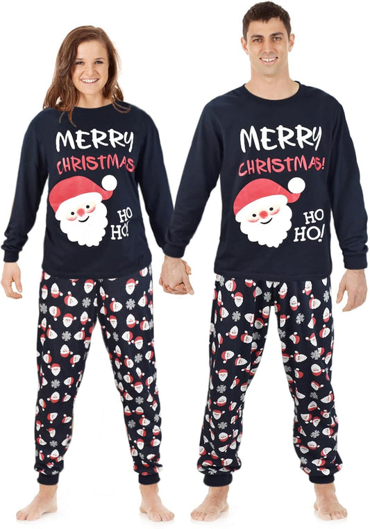 SkiBeaut Couple Christmas Pajamas Xmas Santa Long Sleeve Sleepwear PJS Matching Set for Men Women