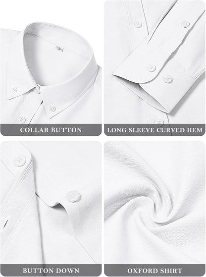 Womens Oxford Shirts Button Down Shirts Cotton Dress Shirts Long Sleeve Collared Work Office Blouses Tunic Tops - White L