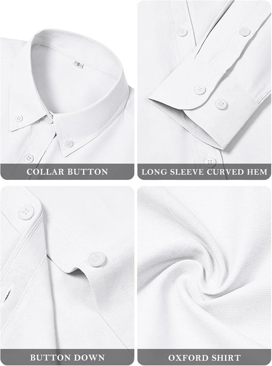 Womens Oxford Shirts Button Down Shirts Cotton Dress Shirts Long Sleeve Collared Work Office Blouses Tunic Tops - White L