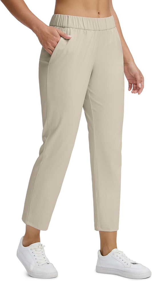 Seamaid Women's Golf Pants with Deep Pockets 7/8 Stretch Athletic Travel Pants for Casual Lounge Cream L