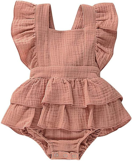 Douhoow Infant Baby Girl Romper Baby Ruffle Bodysuit Jumpsuit One-Piece Cotton Linen Clothes