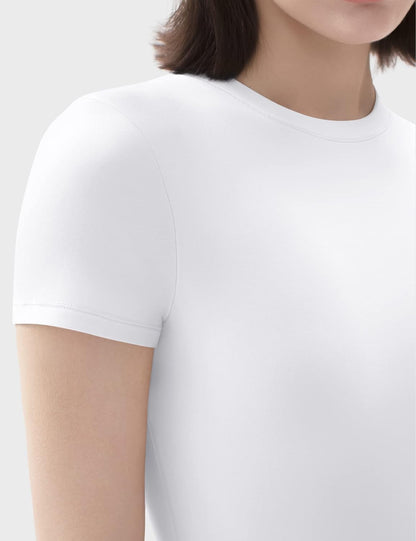 PUMIEY Women's Crew Neck Short Sleeve Thong Bodysuit Fashion T-shirt Tops Smoke Cloud Pro Collection