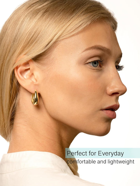 Altitude Boutique 18K Small Chunky Gold Hoops | Thick Oval Tube Earrings | Lightweight, Hypoallergenic Open Hoop Earrings For Women