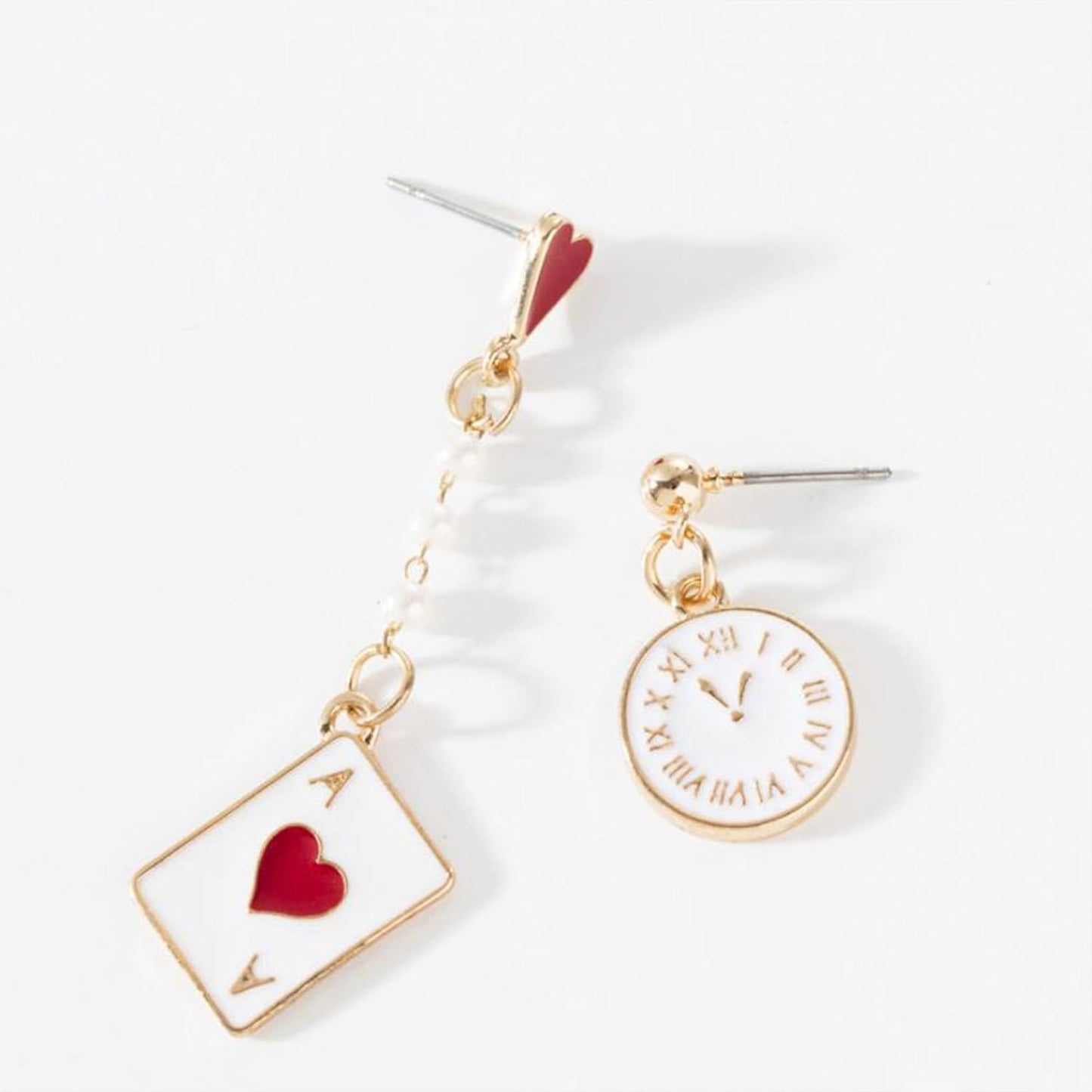 Queen of Heart Earrings Red Heart Poker Clock Drop Earrings Funny Colorful Resin Playing Card Earrings for Women