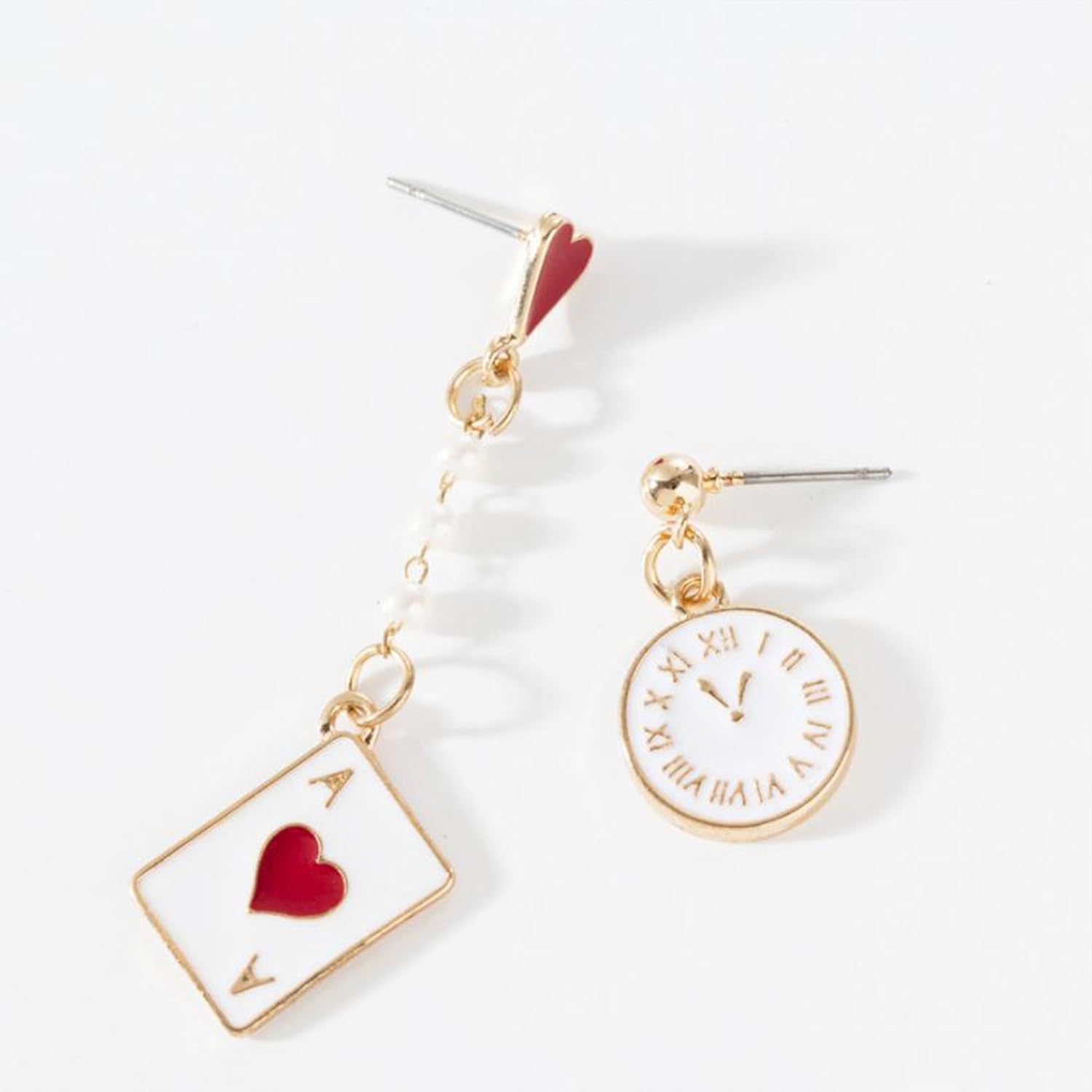 Queen of Heart Earrings Red Heart Poker Clock Drop Earrings Funny Colorful Resin Playing Card Earrings for Women