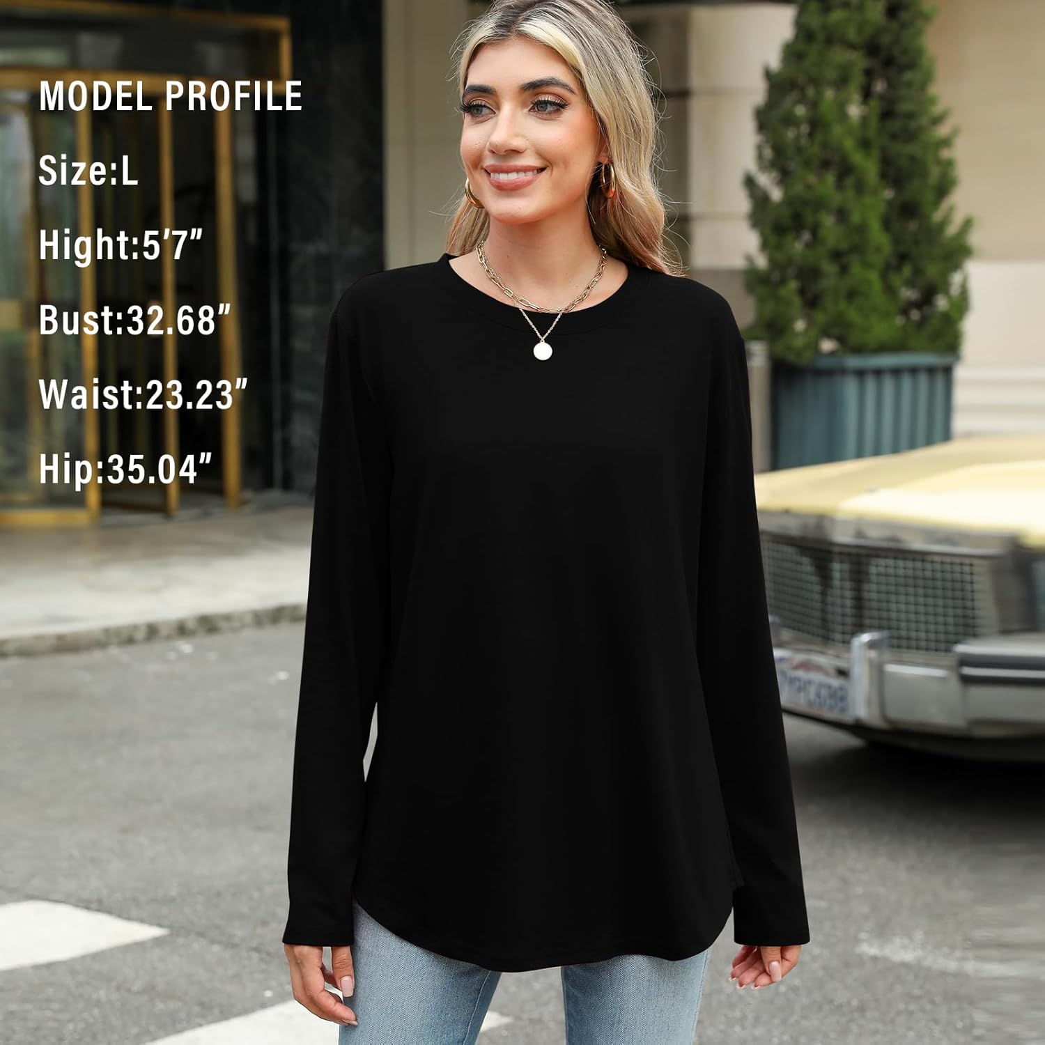 Elesomo Womens Shirts Casual Crew Neck Short/Long Sleeve Tunic Tops Tees