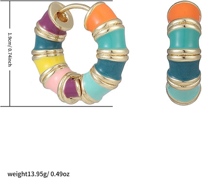 Gold Bamboo Hoop Earrings for Women 90s Boho Colorful Enamel Huggie Hoop Earrings Hypoallergenic Small Bamboo Hoops Jewelry Gifts Trendy Stuff