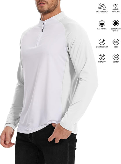 Men's Running Shirt Long Sleeve Performance Quarter Zip Pullover Quick Dry Golf Workout Athletic Shirts UPF 50+