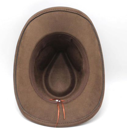 Unisex Western Suede Cowboy Cowgirl Hat Classic Wide Brim Fedora Hat for Men &Women