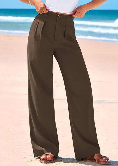 KIRUNDO Wide Leg Dress Pants for Women High Waisted Office Work Trousers Business Casual Slacks Button Flowy Palazzo Pant