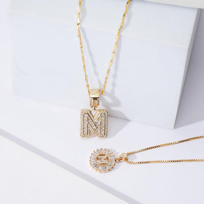 Letter Necklace 14k Gold Plated Bling Dainty Necklaces Trendy Chunky Custom Name Necklace Personalized Round Circle Pendant Zirconia Letters Name Crystal Jewelry Gifts for Women