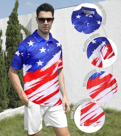 uideazone Mens Golf Shirt Dry Fit Athletic Polo Shirts Moisture Wicking Performance 3D Print Short Sleeve