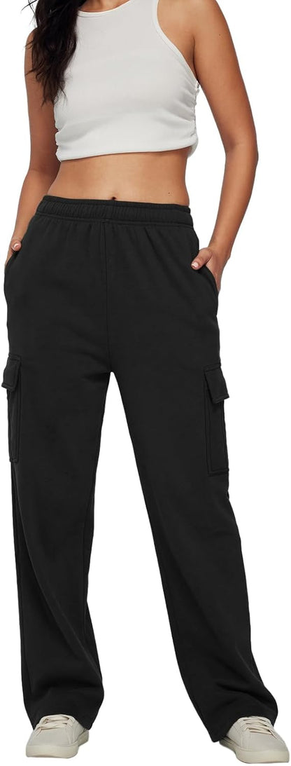 AUTOMET Womens Cargo Sweatpants Baggy Fleece High Waisted Joggers Sweat Pants Athletic Pants