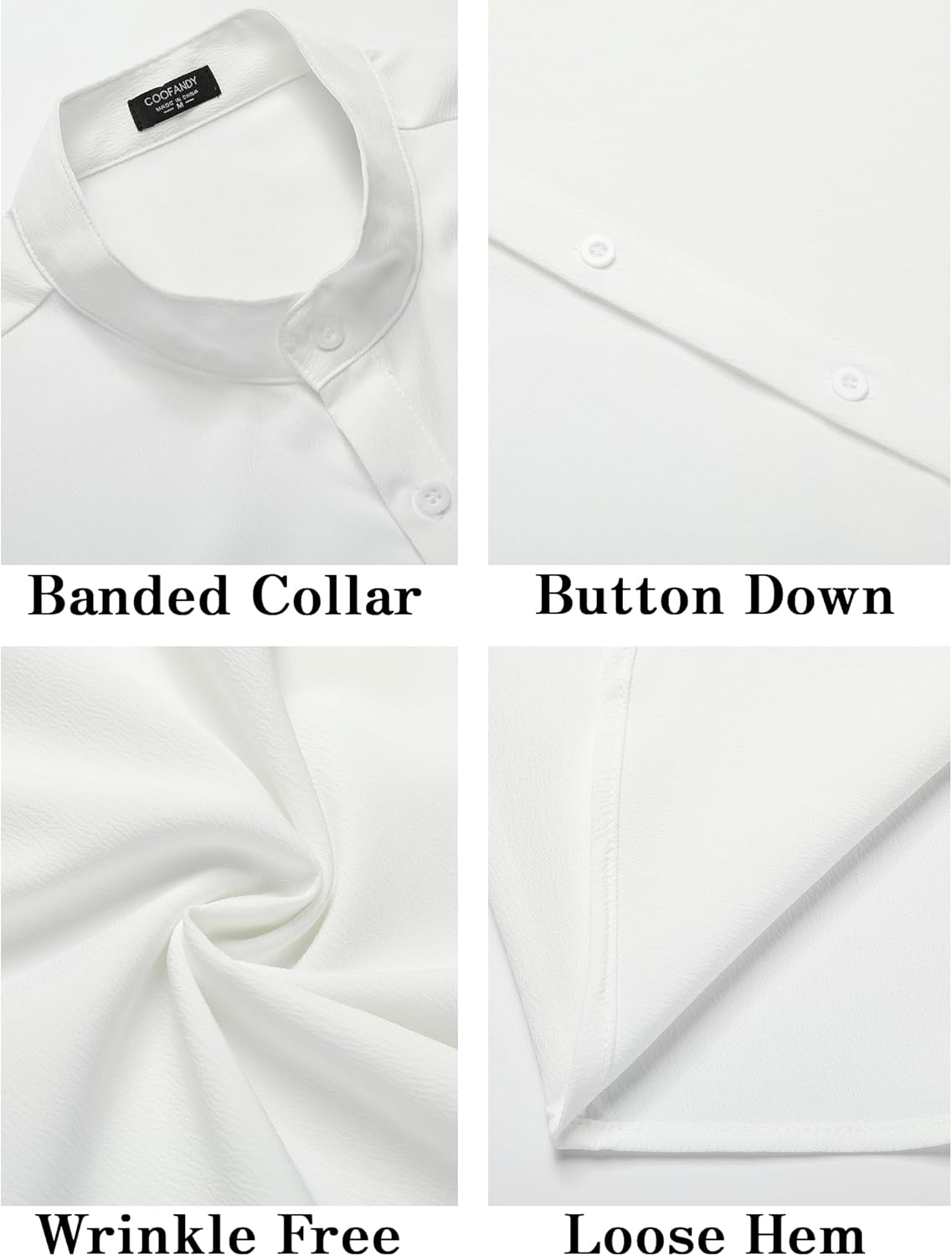 COOFANDY Men's Casual Button Down Short Sleeve Shirt Band Collar Shirts Textured Beach Summer Shirt