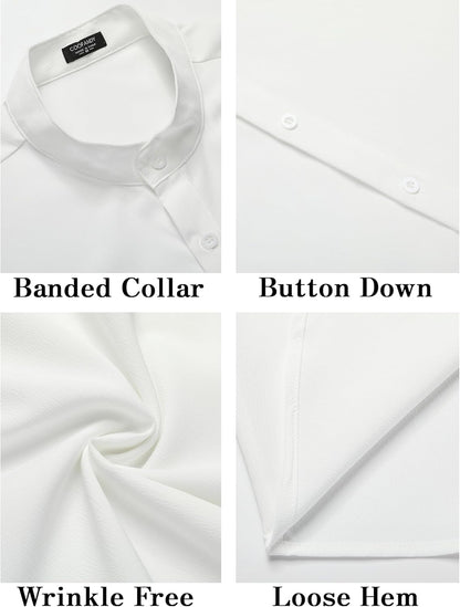 COOFANDY Men's Casual Button Down Short Sleeve Shirt Band Collar Shirts Textured Beach Summer Shirt