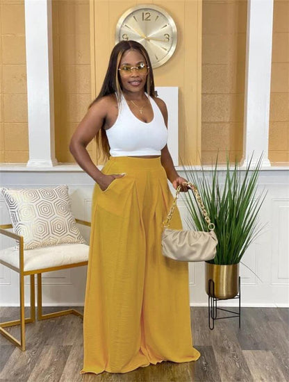 Women's Wide Leg Long Palazzo Pants High Waist Loose Fit Casual Flowy Pants Trousers with Pockets