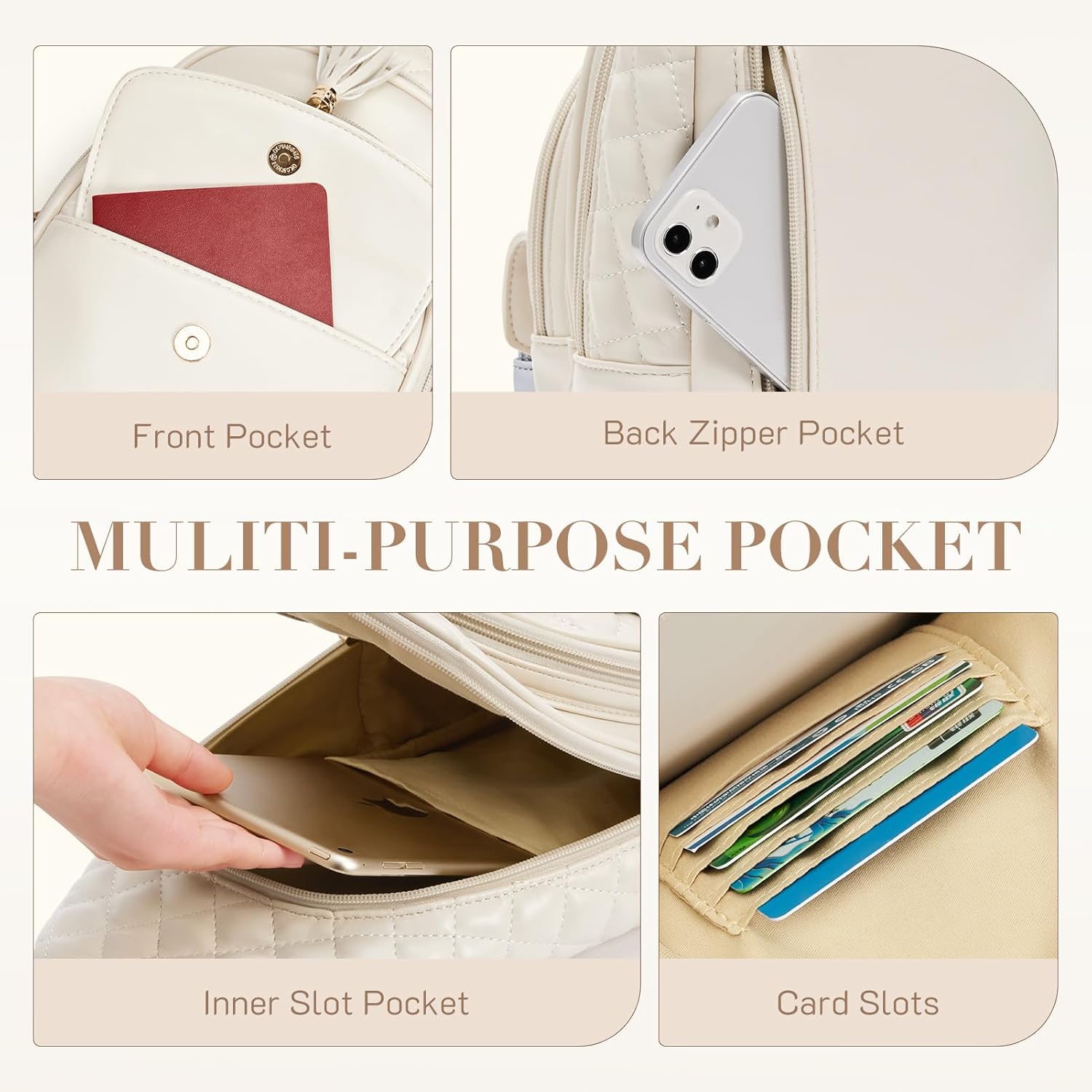 Missnine PU Leather Sling Bag for Women Quilted Chest Crossbody Trendy Travel Bag for Hiking Cycling with Tassel