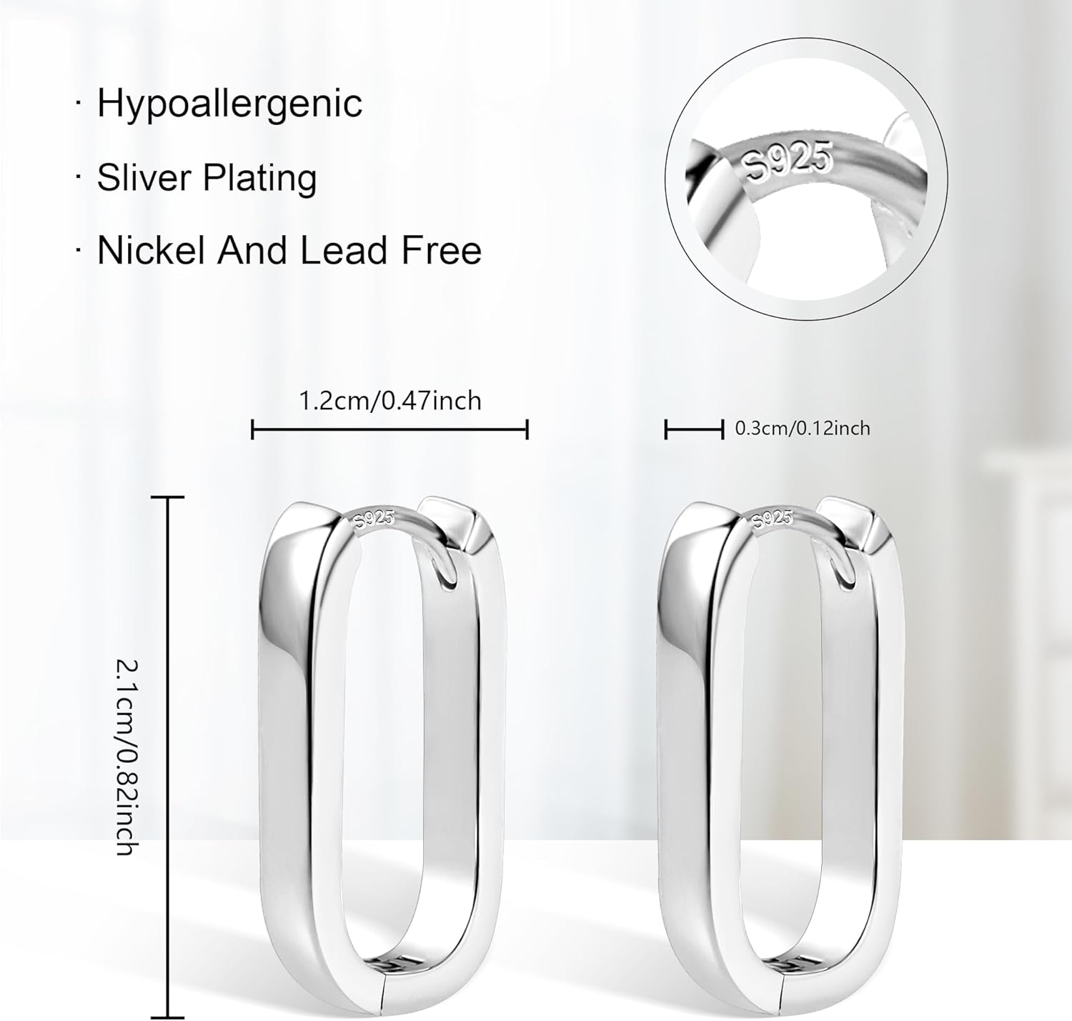 925 Sterling Silver Hoop Earrings for Women Small Square Hypoallergenic 14K Gold Plated Hoop Earrings Geometric Minimalist Rectangle Hoops