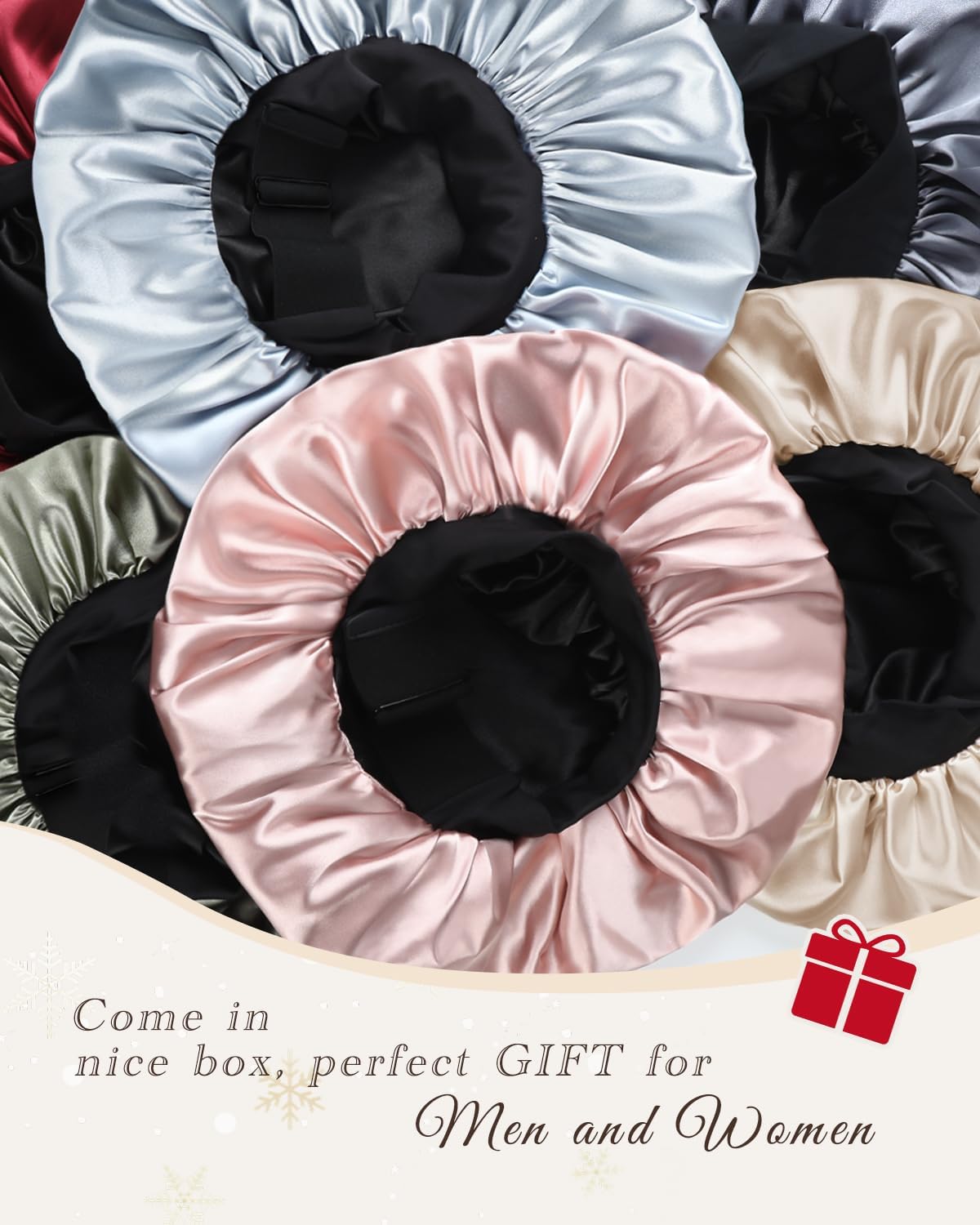 Hat Hut Satin Bonnet Silk Bonnet Sleep Cap for Women Hair Bonnet for Curly Hair Sleeping Adjustable Wide Band Double Layer