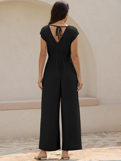 ZAFUL Womens Summer Jumpsuits 2025 Smocked Waist Dressy Casual One Piece Outfits with Pockets