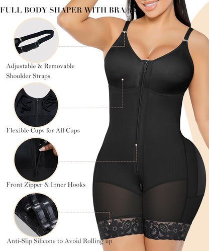 YIANNA Fajas Colombianas Postpartum Shapewear for Women Tummy Control Butt Lifter Body Shaper with Zipper Crotch