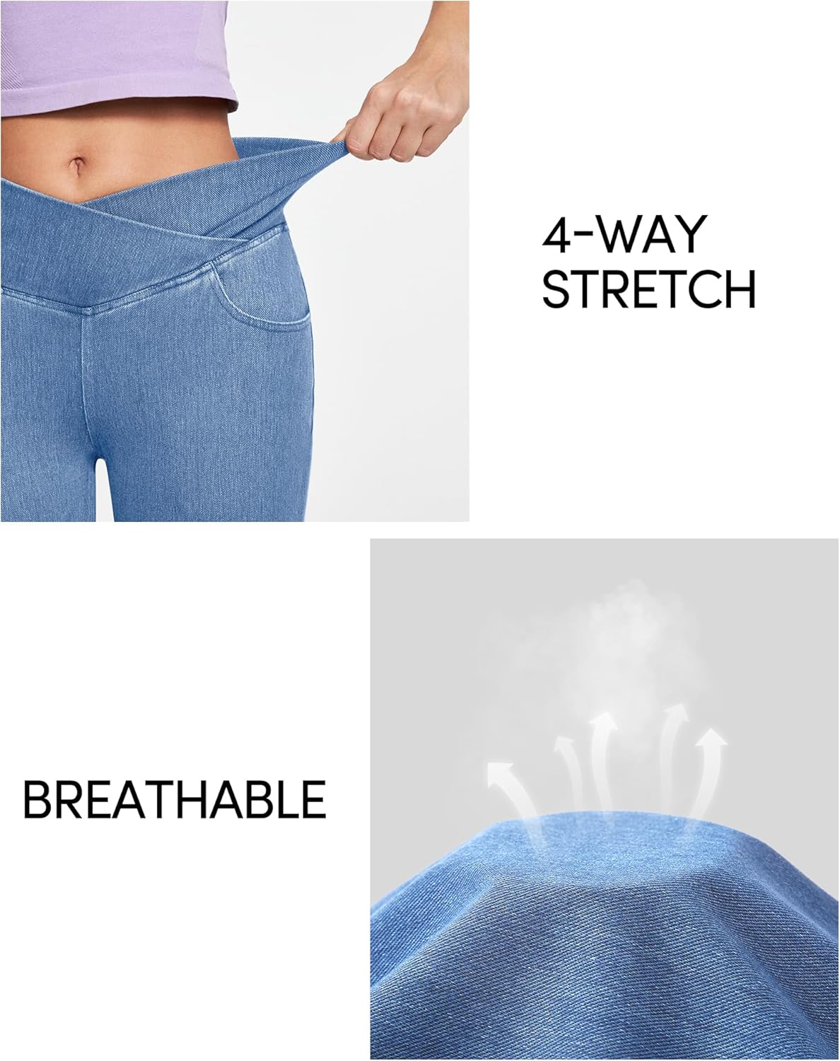 IUGA Bell Bottom Jeans for Women High Waisted Stretchy Flare Jeans Pull On Wide Leg Jean Woman V Cross Flare Leggings Pants