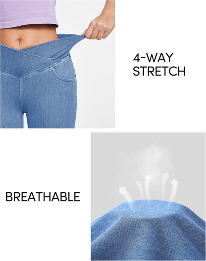 IUGA Bell Bottom Jeans for Women High Waisted Stretchy Flare Jeans Pull On Wide Leg Jean Woman V Cross Flare Leggings Pants