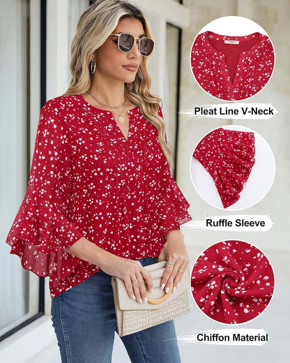 Timeson Women's 3/4 Sleeve Tops Dressy Casual Business Work Blouses Chiffon Shirts