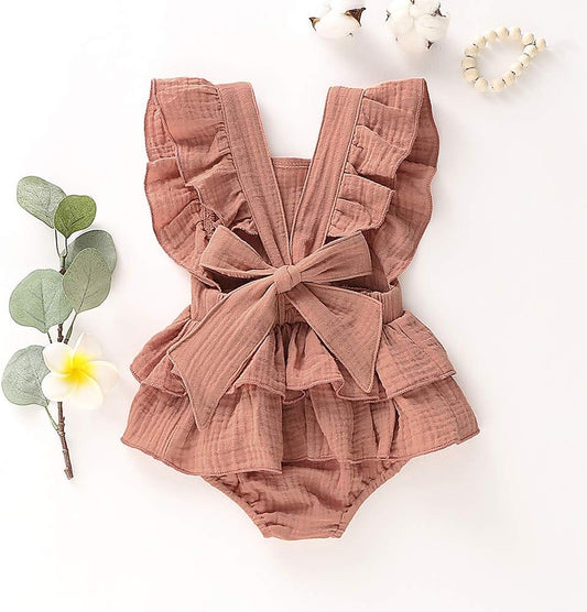 Douhoow Infant Baby Girl Romper Baby Ruffle Bodysuit Jumpsuit One-Piece Cotton Linen Clothes