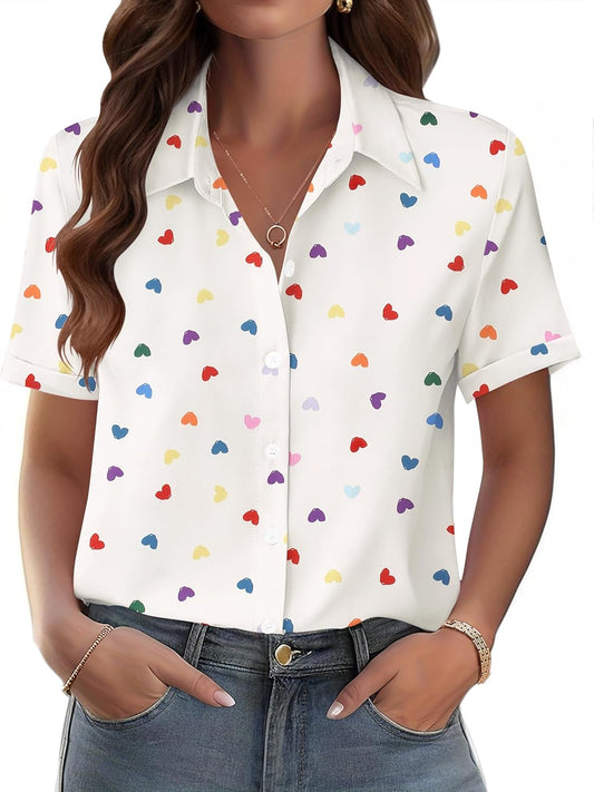 Zeagoo Womens Button Down Blouse Rolled Cuffed Short Sleeve Shirts Casual Work Blouse Summer Hawaiian Outfits