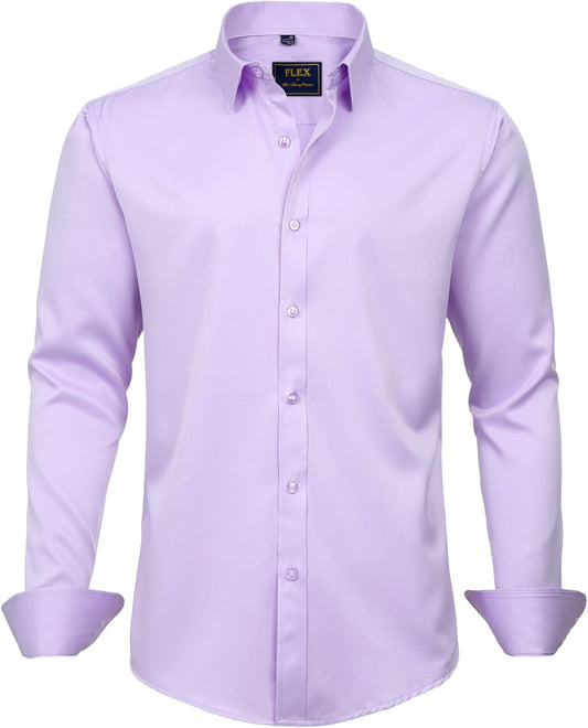 J.VER Men's Dress Shirts Solid Long Sleeve Stretch Wrinkle-Free Formal Shirt Business Casual Button Down Shirts