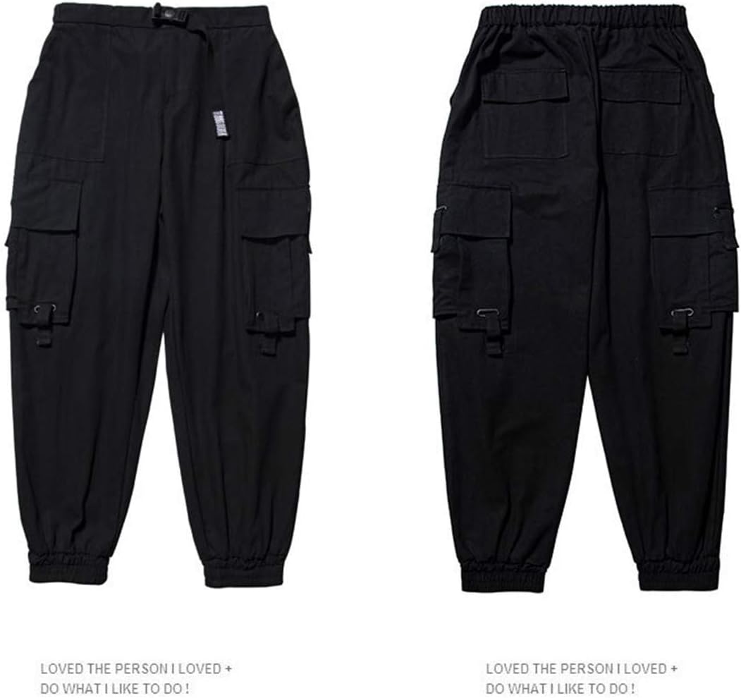 PAODIKUAI Men Techwear Matte Black Jogger Pants Relaxed Fit Streetwear Pants with Multiple Pockets
