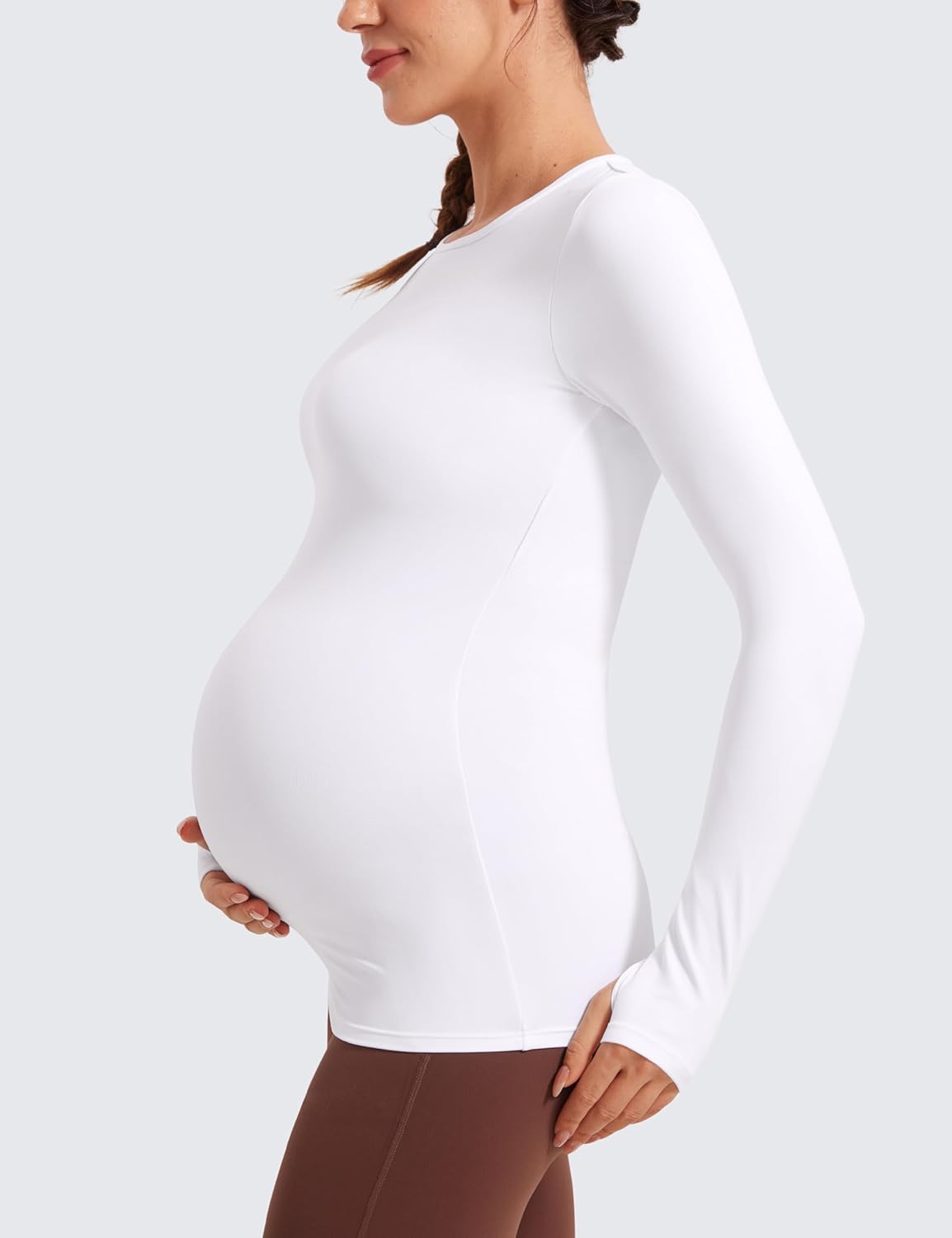 CRZ YOGA Womens Butterluxe Long Sleeve Maternity Tops Crewneck Pregnancy Basic Shirts Soft Athletic Yoga Casual Tee Blouses