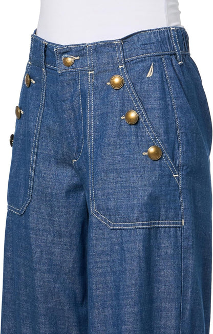 Nautica Women's Button Pocket Wide Leg Sailor Jeans