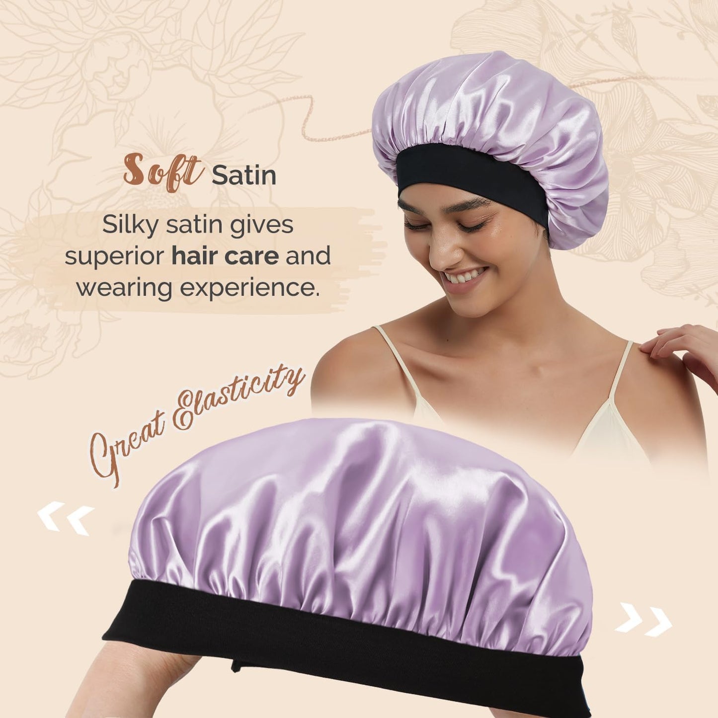 Hat Hut Satin Bonnet Silk Bonnet Sleep Cap for Women Hair Bonnet for Curly Hair Sleeping Adjustable Wide Band Double Layer