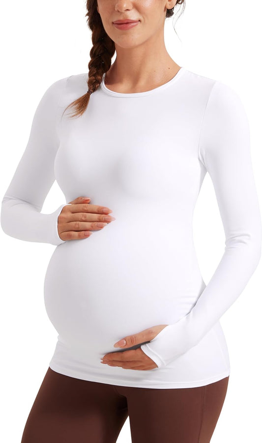 CRZ YOGA Womens Butterluxe Long Sleeve Maternity Tops Crewneck Pregnancy Basic Shirts Soft Athletic Yoga Casual Tee Blouses